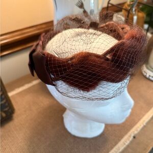 Vintage 1940s Mink Fur Fascinator cocktail Hat vail union made mid-century era